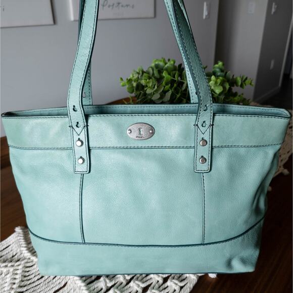 Fossil Handbags - FOSSIL Hunter Teal Green Leather Tote Bag